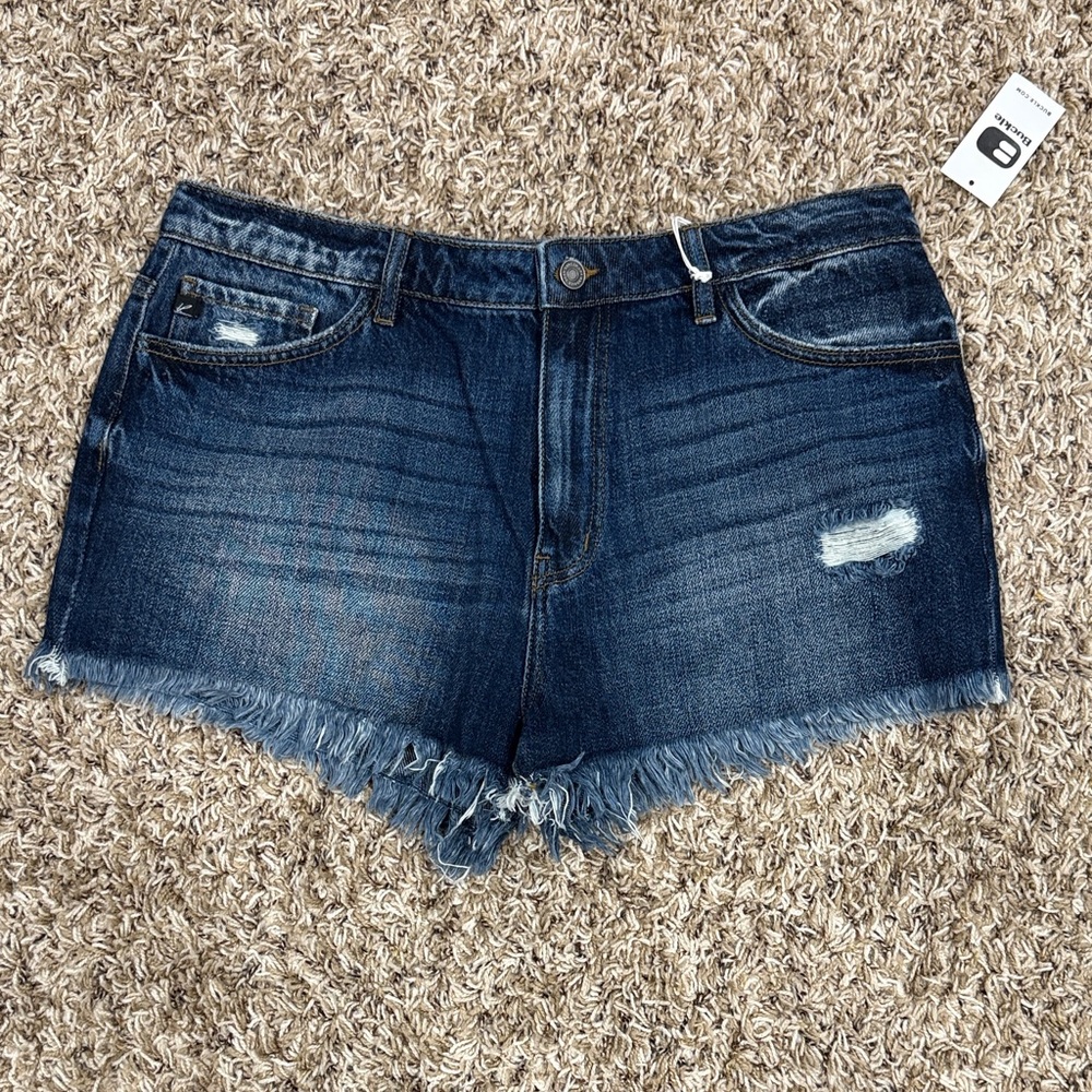 Buckle Kan Can Dark Blue Distressed Jean Shorts